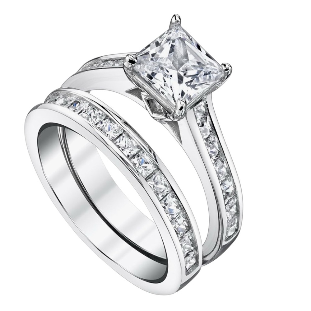 Elegant Sterling Silver 4.3 Carat Cubic Zirconia Bridal Ring Set – Size 9